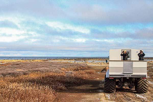 차량 뒤쪽에서 조망하는 탐방객들