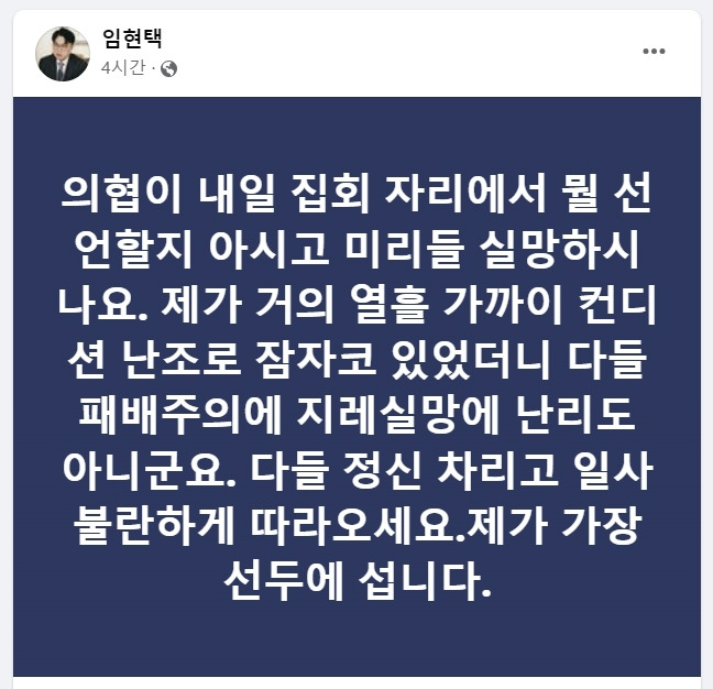 임현택 대한의사협회장 페이스북 캡처