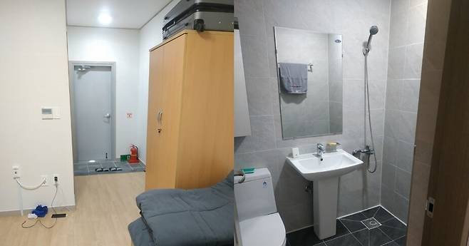 충남 논산의 김치제조업체에서 일하는 우즈베키스탄인 이모나(가명)가 사는 공장 옆 가설건축물(컨테이너) 숙소 안 모습. 윤향희 제공