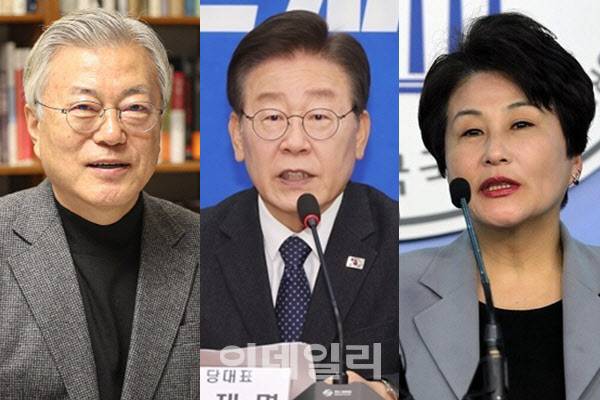 전여옥 전 새누리당 의원(오른쪽)이 이재명 더불어민주당 대표(가운데) 등을 ‘오물 풍선’을 살포한 북한에 빗대며 문재인 전 대통령(왼쪽)을 함께 겨냥했다.(사진=연합뉴스)