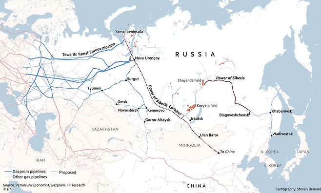 중국과 러시아를 잇는 가스관(사진=FT)