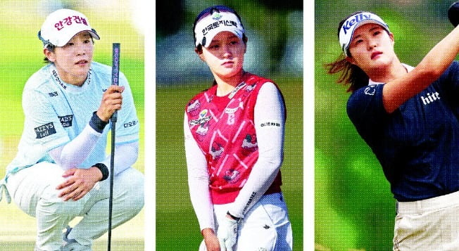 미국여자프로골프(LPGA)투어 시즌 두 번째 메이저 대회인 US여자오픈에서 한국 선수는 단 한 명도 톱10에 들지 못했다. 왼쪽부터 임진희, 박현경, 김민별.  AFP연합뉴스