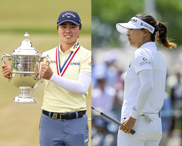 2024년 미국여자프로골프(LPGA) 투어 메이저 골프대회인 US여자오픈 우승을 차지한 사소 유카(사진제공=USGA/Dustin Satloff) 그리고 고진영 프로(사진제공=USGA/Logan Whitton)