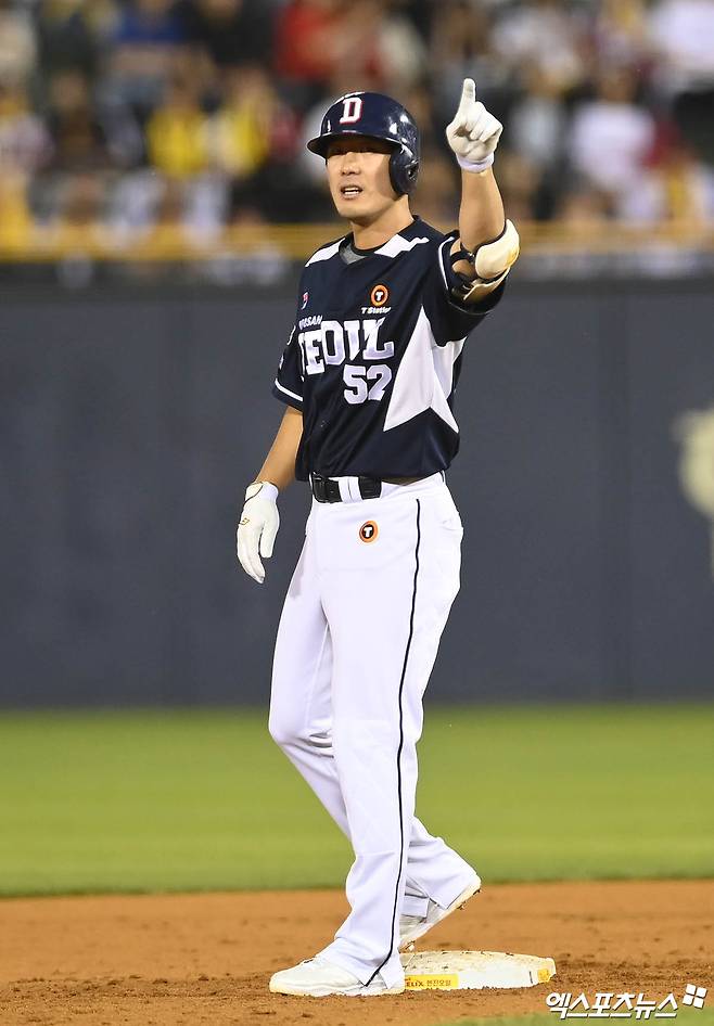 김재호는 4일 창원 NC파크에서 열린 '2024 신한 SOL Bank KBO 리그' NC와 주중 3연전 첫 경기에서 9회말 대수비로 출전. 10회초 결승타를 쳐 팀 승리에 힘을 보탰다. 엑스포츠뉴스 DB