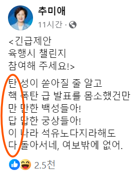 추미애 더불어민주당 의원이 페이스북에 공개한 6행시. 페이스북 캡처