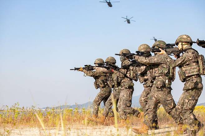 [임실=뉴시스] 육군 제35보병사단은 지난 4일 2항공여단, 군산·부안해경과 함께 적의 해상·해안침투 상황을 가정한 대규모 야외전술훈련(FTX)를 진행했다고 5일 밝혔다. (사진=육군 제35보병사단 제공) 2024.06.05. photo@newsis.com *재판매 및 DB 금지