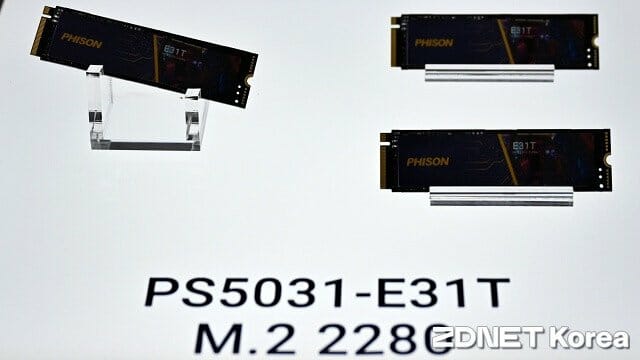 파이슨 PS5031-E31T 컨트롤러 탑재 PCIe 5.0 SSD 시제품. (사진=지디넷코리아)