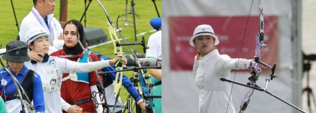 ‘수원 2024 아시아컵 국제양궁대회’ 여자 리커브서 최미선(왼쪽)과 오예진이 금메달을 놓고 맞붙는다. 연합뉴스