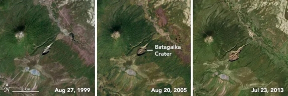 바타가이카 분화구의 변화 모습 비교