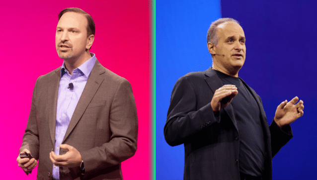 AWS 리인포스 키노트 발표를 담당한 AWS의 크리스 베츠 최고 정보 보안 책임자(CISO)(왼쪽)와 스티브 슈밋 최고 보안 책임자 (CSO)(이미지=AWS)