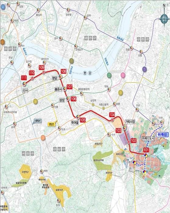 위례신사선 도시철도 노선도(안). [사진 서울시]