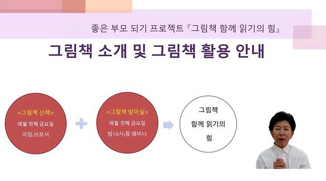 [서울=뉴시스] 이기숙 부영그룹 상임고문(이화여대 유아교육과 명예교수)은 '그림책 함께 읽기의 힘'을 주제로 비대면 강의를 하고 있다. (자료=부영그룹 제공) 2024.06.14. photo@newsis.com  *재판매 및 DB 금지