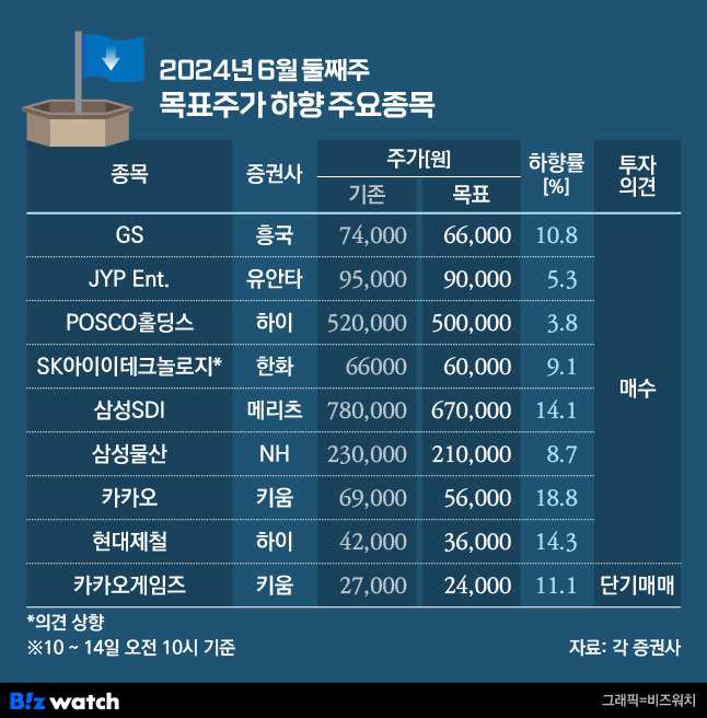 청기홍기 목표주가 하향 종목/그래픽=비즈워치