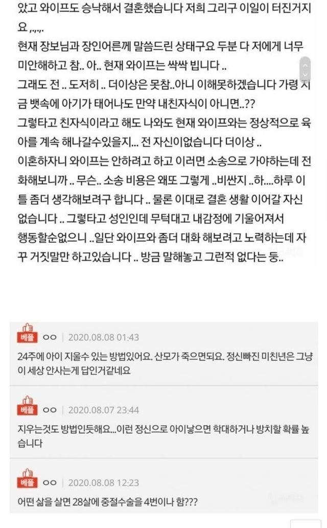 bf930982d371d5adfe49c4665d7d4033.png 와이프가 임신 24주 째인데 아기를 지우고 싶다고 합니다...jpg