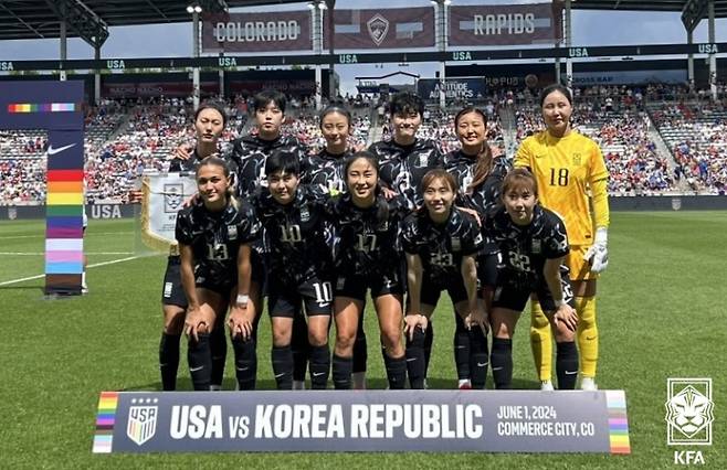 지난 2일 미국 대표팀과 원정 친선경기에 나섰던 여자 축구대표팀 베스트11. 사진=대한축구협회