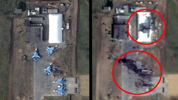 플래닛 랩스의 위성 이미지는 러시아 수호이(Su)-34 전폭기들이 우크라이나 드론 공격으로 손상됐을 가능성을 보여준다. / 사진=플래닛 랩스