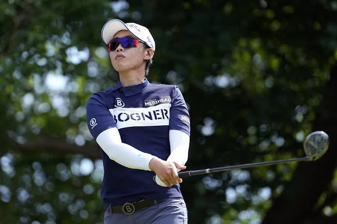 안나린이 17일 열린 LPGA 투어 마이어 LPGA 클래식 최종 4라운드에서 티샷을 날리고 있다.(사진=AFPBBNews)