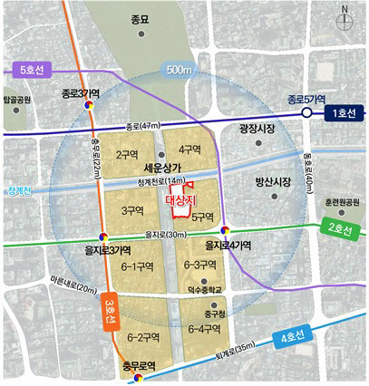 서울 중구 산림동 190-3번지 일대 ‘세운 5-1, 5-3 재정비촉진구역’ 위치도 (자료=서울시)