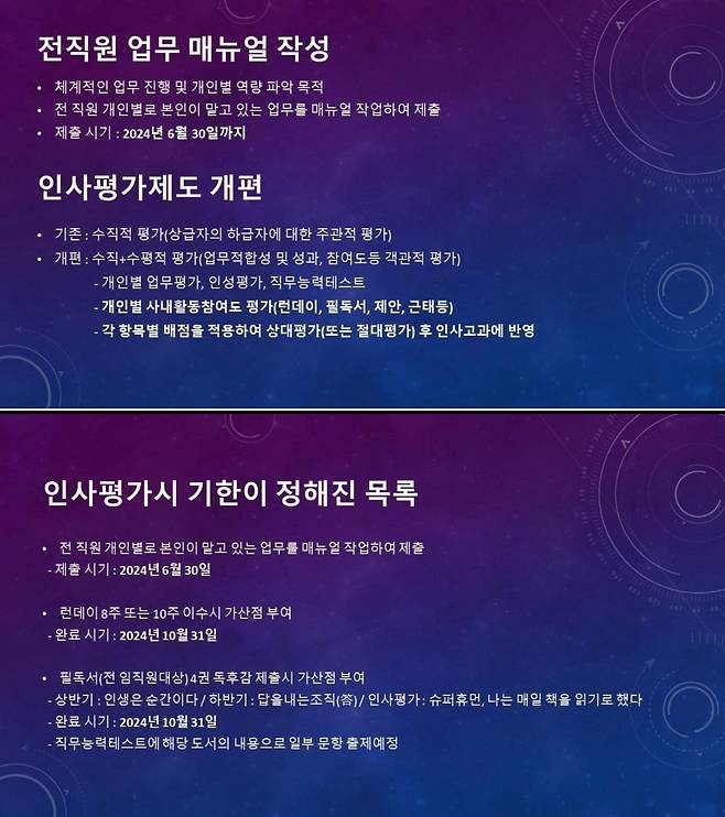 이달 말부터 개편하는 인사평가 내용