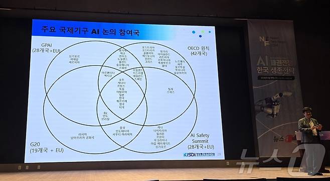 고상원 정보통신정책연구원(KISDI) 선임연구위원이 19일 '2024 뉴스1 테크포럼'에서 국제 규제 논의 상황을 설명하고 있다. 2024.06.19 ⓒ 뉴스1 김승준 기자