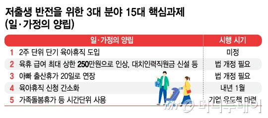 저출생 반전을 위한 3대 분야 15대 핵심과제(일·가정의 양립)/그래픽=김지영