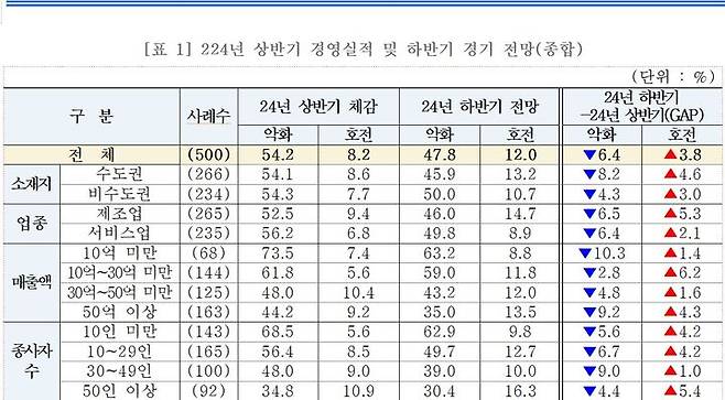 [서울=뉴시스]2024년 상반기 경영실적 및 하반기 경기 전망.(사진=중소기업중앙회 제공) *재판매 및 DB 금지