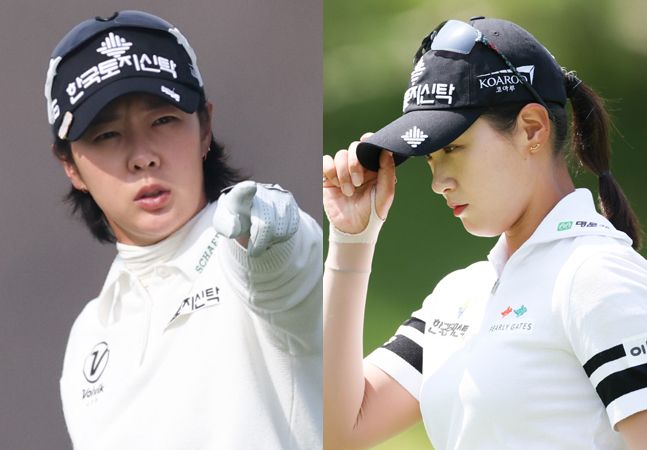 챔피언조에서 우승 경쟁을 벌이는 박지영(왼쪽)과 박현경. ⓒ KLPGA