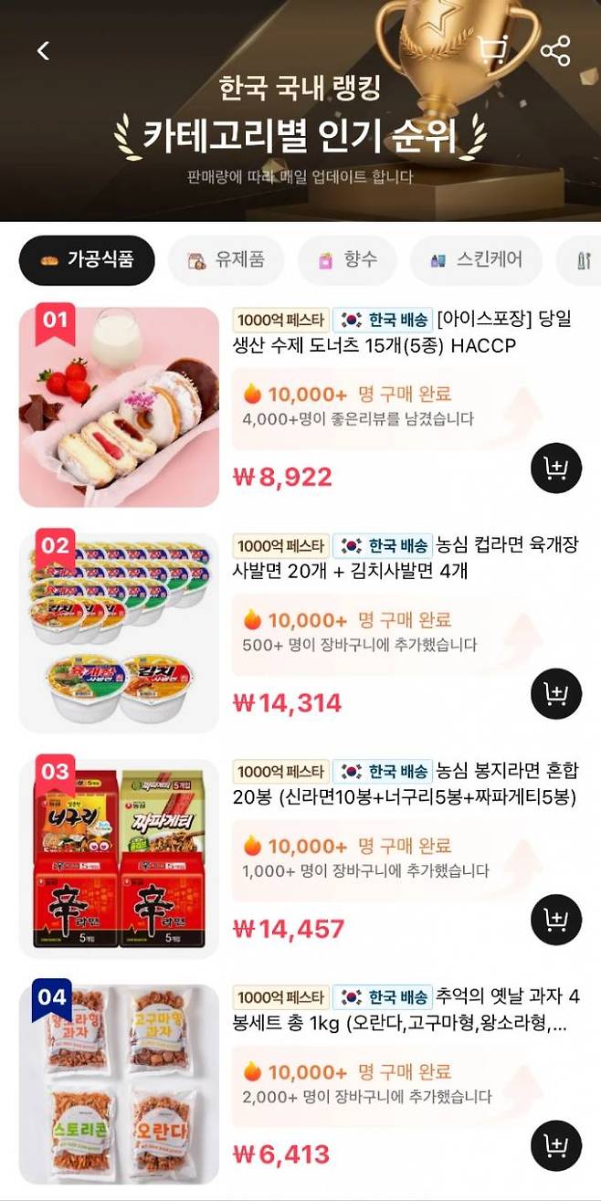 K-Venue 카테고리별 인기 순위 이미지. 알리익스프레스