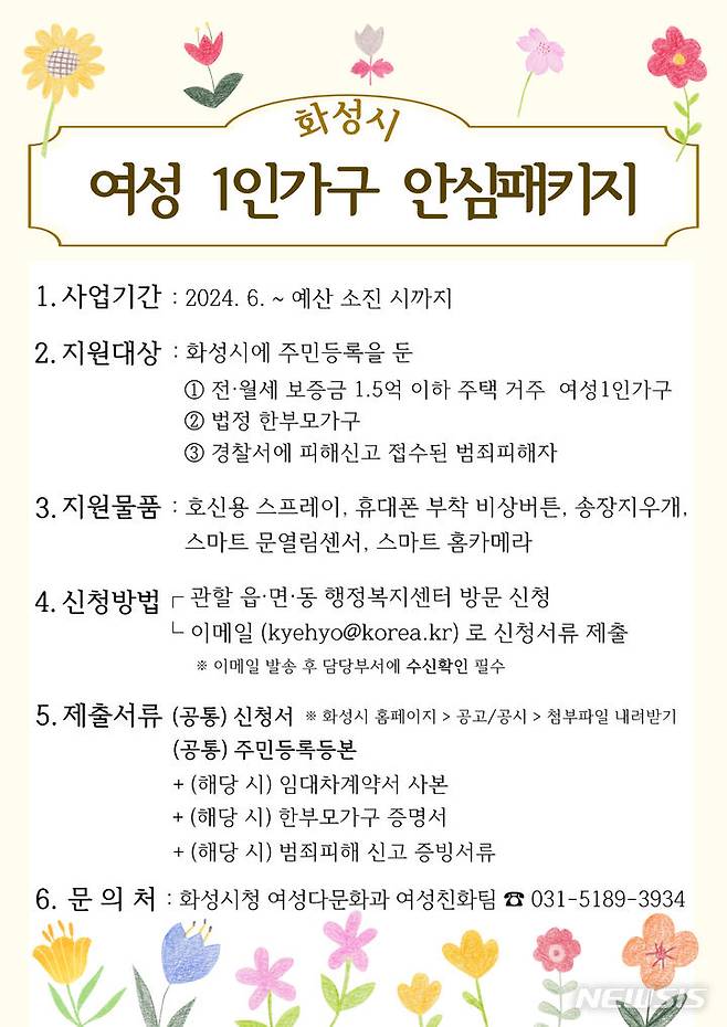 [화성=뉴시스] 화성시 여성 1인가구 안심패키지 지원사업 디지털 홍보자료. (사진=화성시 제공) 2024.06.24.photo@newsis.com