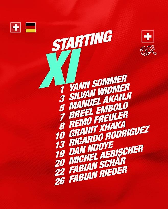스위스 선발 명단. 스위스 축구대표팀 SNS