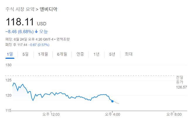 엔비디아 6월 24일(미국시간) 주가
