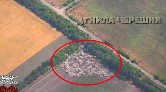 우크라이나군이 자포리자주 전선에서 러시아군을 상대로 하이마스에 장착한 유도 다연장 로켓시스템(GMLRS) 집속탄 공격을 가한 것으로 보인다. 사진=영상 캡처