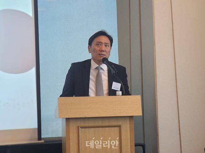 이의일 엑셀세라퓨틱스 대표이사가 27일 서울 여의도 63빌딩에서 진행된 IPO 간담회에서 발언하고 있다. ⓒ데일리안 서진주 기자