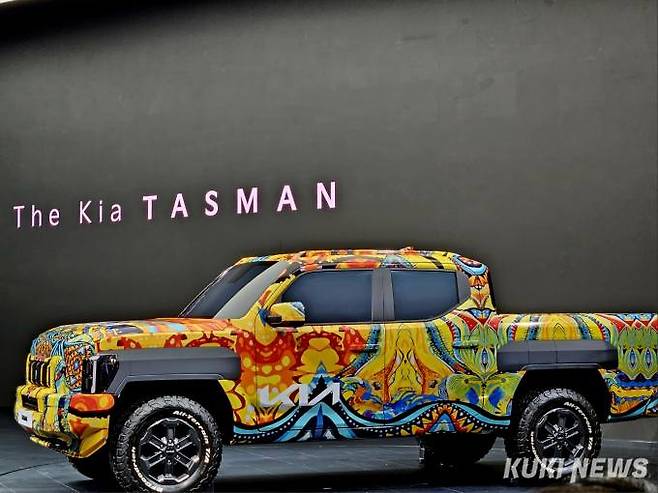 기아자동차는 기아 브랜드 첫 정통 픽업 ‘더 기아 타스만(The Kia Tasman)’ 전용 위장막(카모플라주) 모델을 국내에서 처음 공개했다. 사진=조은비 기자&nbsp;