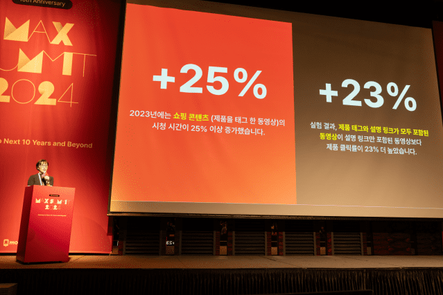 맥스 서밋 2024에서 송종선 카페24 마케팅이노베이션(MI) 본부장이 강연하는 모습