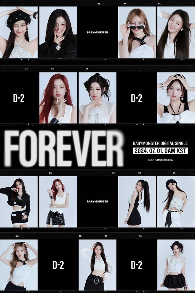 베이비몬스터가 29일 공식 블로그에 ''FOREVER' COMP CARD: Style B'를 게재했다. 앞서 청량미 가득한 비주얼로 컴백을 예열한 베이비몬스터는 두 번째 프로필에서는 세련된 애티튜드로 또 다른 반전 매력을 선사했다. YG엔터테인먼트