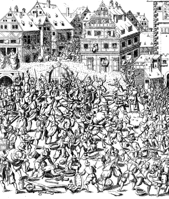 ▲ 1614년 독일 프랑크푸르트 유대인 게토에서 일어났던 유혈사태를 그린 삽화. 유럽인의 반유대인 정서는 때때로 대규모 폭력과 학살을 낳았다. ⓒ위키미디어