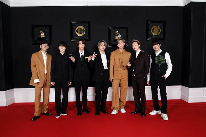 BTS at the 63rd annual Grammy Awards in Los Angeles in March 2021 (Big Hit Music)