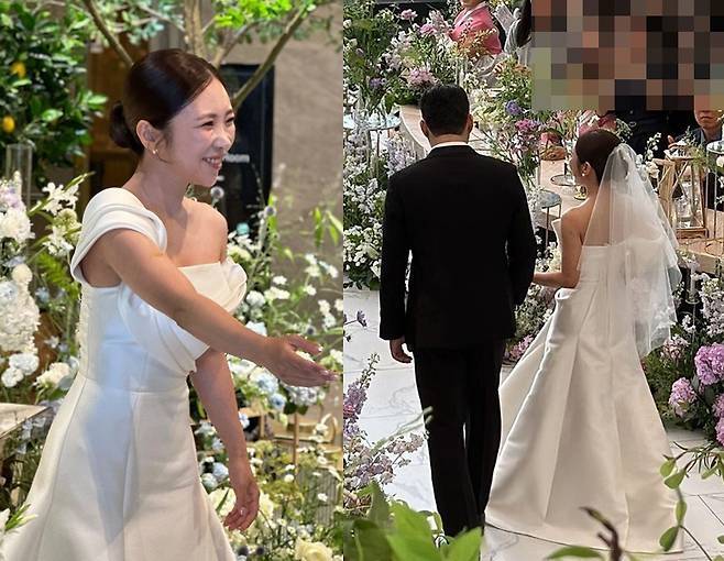 김성은이 우아한 웨딩드레스를 입고 꽃길을 걸었다.사진=김성은 SNS