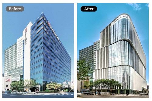 서울 중구 '충무로15빌딩' 증축 전(왼쪽)과 후 <이지스자산운용 제공>