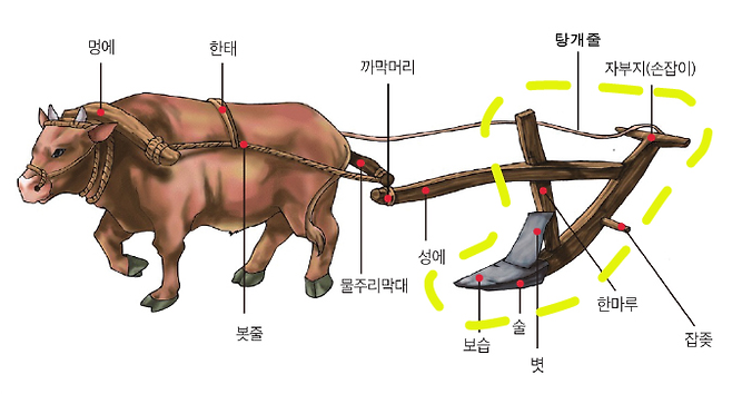 쟁기 구조별 명칭. 한성백제박물관