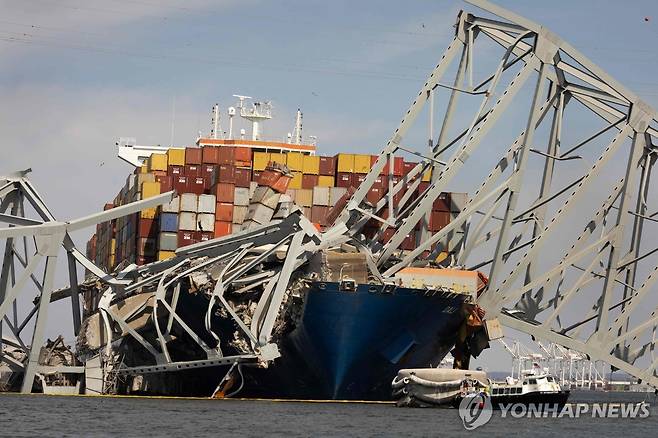 컨테이너선과 충돌해 붕괴한 미국 볼티모어의 항만의 교량 [Getty Images / AFP=연합뉴스 자료사진]