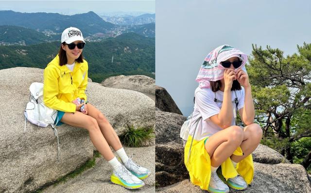 이시영이 노란색과 하늘색, 하얀색의 조화로 패션을 완성했다. 이시영 SNS