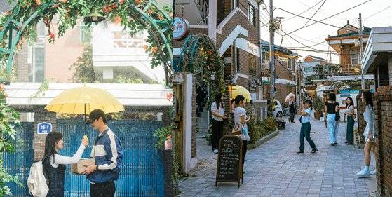 수원 행궁동의 카페 몽테드. tvN 드라마 '선재 업고 튀어'에서 솔의 집으로 등장했던 장소다. 줄지어 인증 사진을 담아가는 모습을 평일에도 흔히 볼 수 있다. 백종현 기자, [사진 tvN]