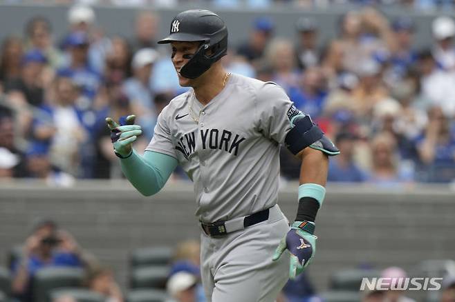 [토론토=AP/뉴시스] 메이저리그(MLB) 뉴욕 양키스의 애런 저지. 2024.07.01