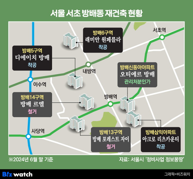 서울 서초 방배동 재건축 현황 위치도 /그래픽=비즈워치