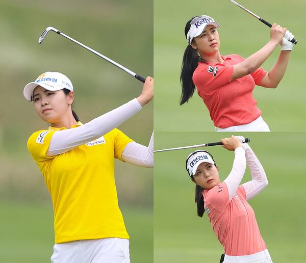 2024년 한국여자프로골프(KLPGA) 투어 롯데 오픈에서 연장전 끝에 우승을 차지한 이가영 프로, 그리고 우승 경쟁한 윤이나, 최예림 프로가 최종라운드에서 경기하는 모습이다. 사진제공=KLPGA