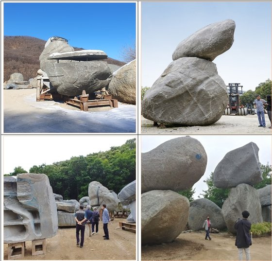 김창곤 조각가의 핵석 조각품들. 인천시