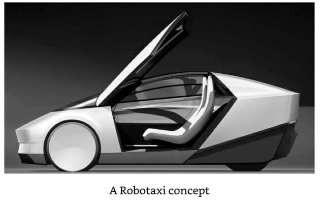 일론 프란츠 폰 홀츠하우젠 테슬라 수석 디자이너가 스케치한 로보택시 예상도 (사진=머스크 평전)