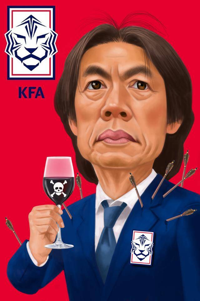 한국 축구대표팀 사령탑에 선임된 홍명보 전 울산 HD 감독. '독이 든 성배'를 손에 든 홍 감독이 팬들이 쏜 비난의 화살을 고스란히 맞고 있다. 배계규 화백